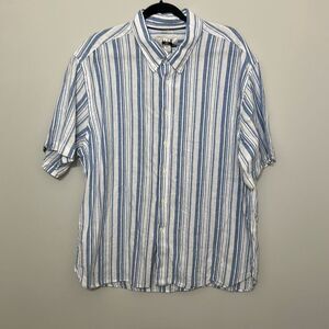NWT Joseph Abboud Mens Blue White Stripe Linen Cotton Button Up Shirt Size‎ XXL